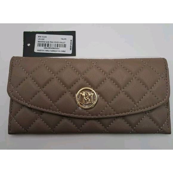 Badgley Mischka Taupe Long Wallet Diamond Quilting Cover‎ Wallet - Picture 1 of 6